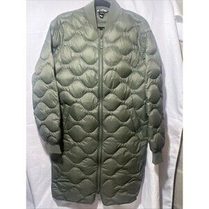 Eddie Bauer Womens TL Sage Green Onion Quilted 650 Down Long Bomber Jacket Coat